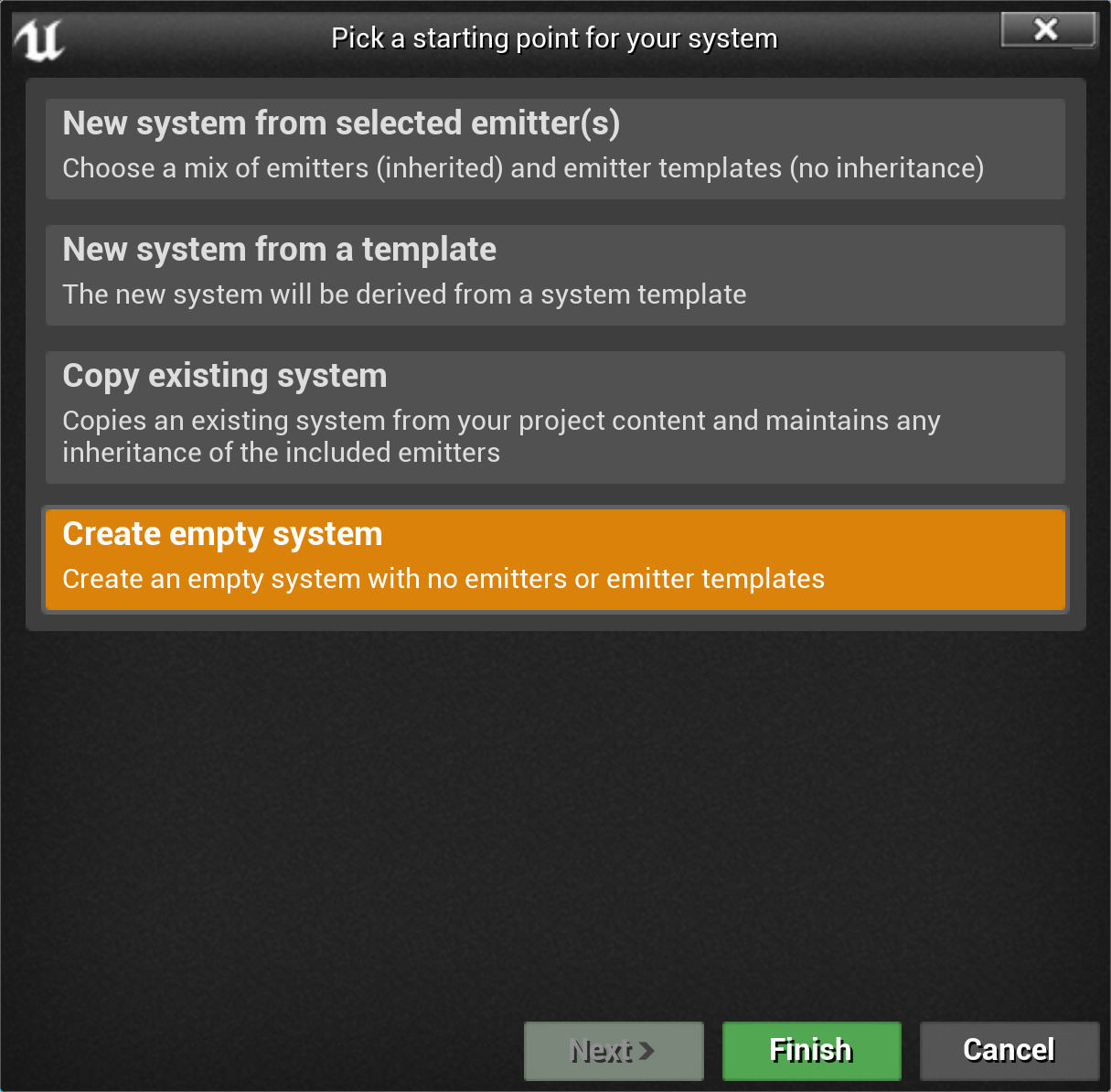 创建空系统的系统向导