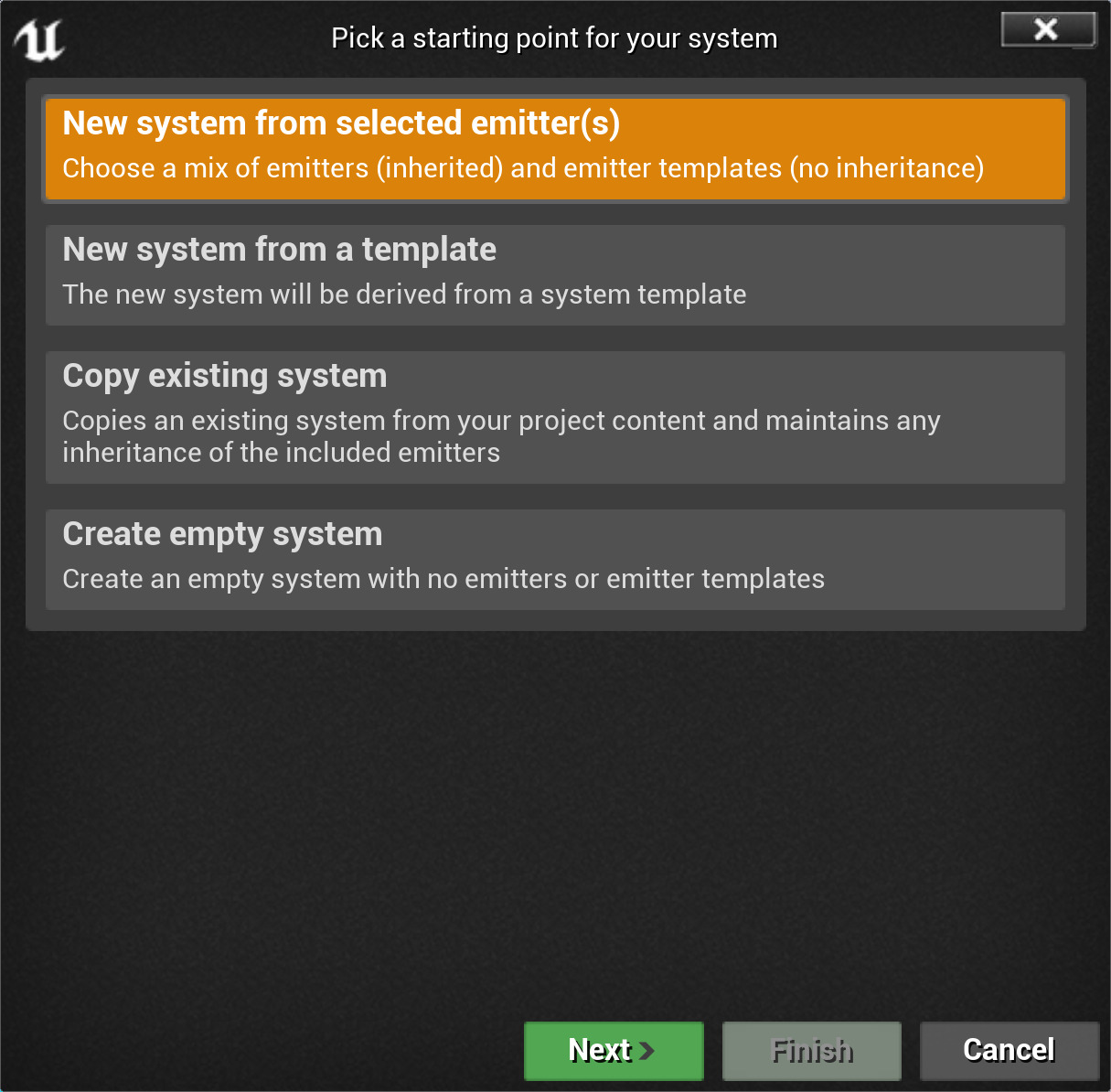 从所选发射器新建系统的系统向导