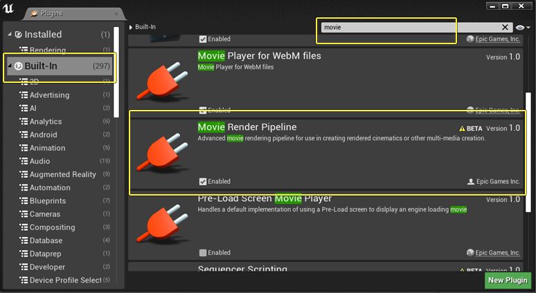 启用影片渲染管线