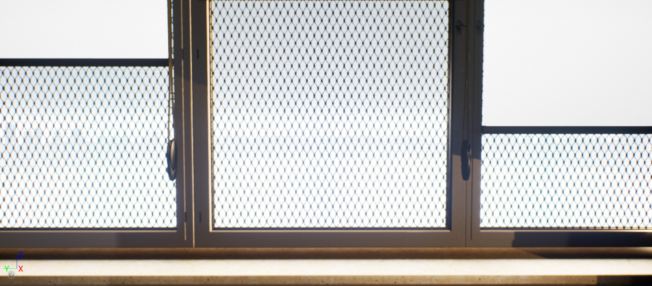 A Masked Material appied to a plane to create a security grate