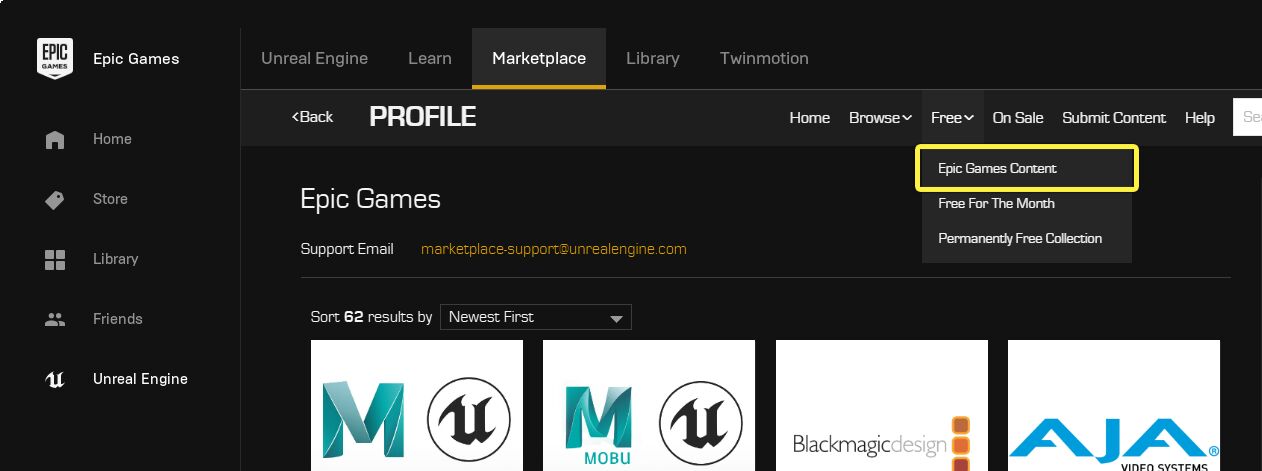 Epic Games Content on the Marketplace