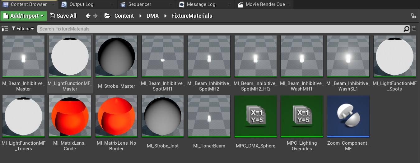 fixture materials in the content browser