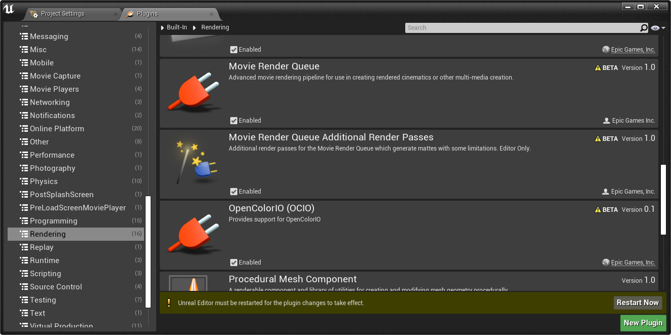 Enabling the Movie Render Queue plugin