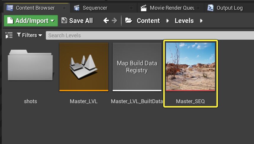 Master_SEQ location in the content browser