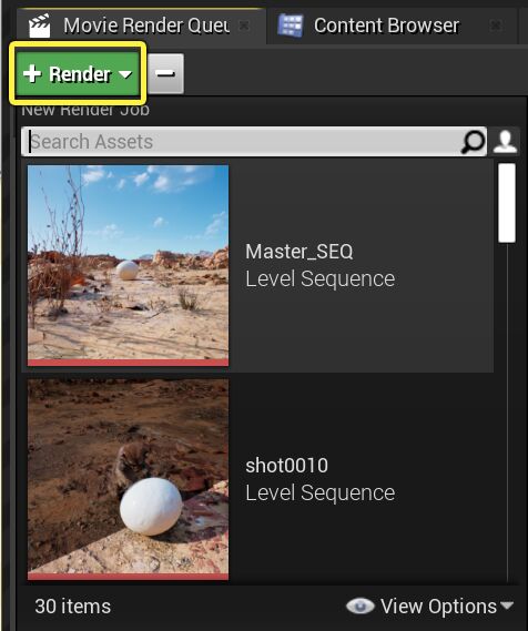 Accessing the Master_SEQ from the + Render dropdown