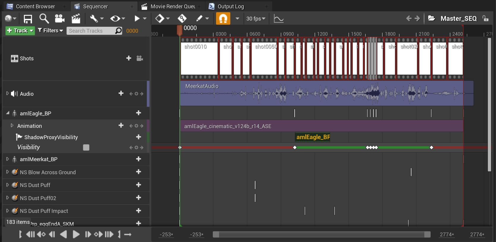 The Master_SEQ level sequence loaded in the Sequencer tab