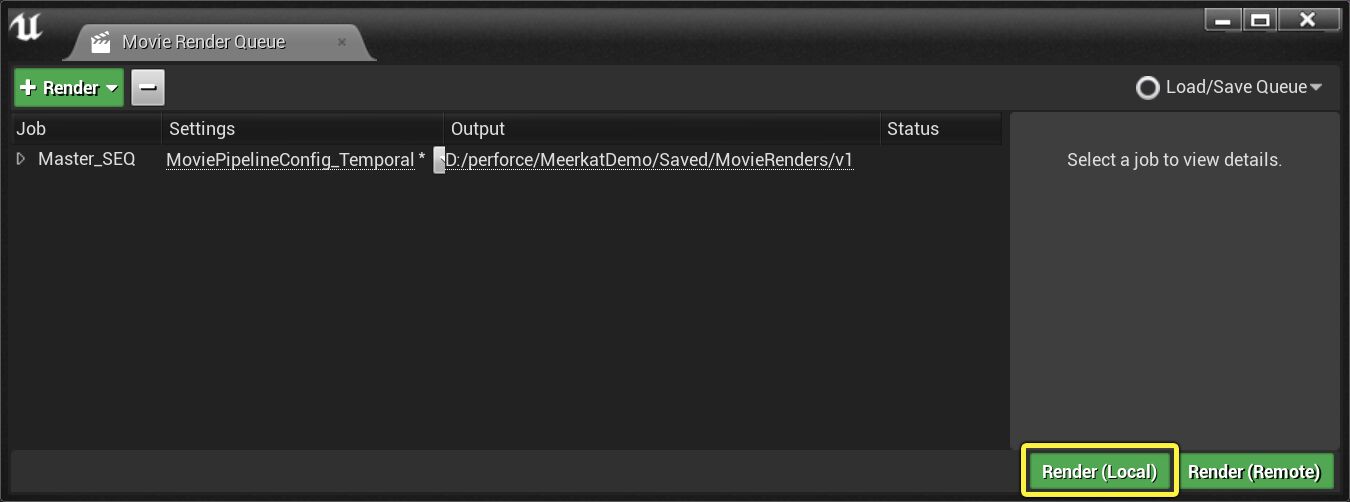 The Render (Local) button will start rendering your video