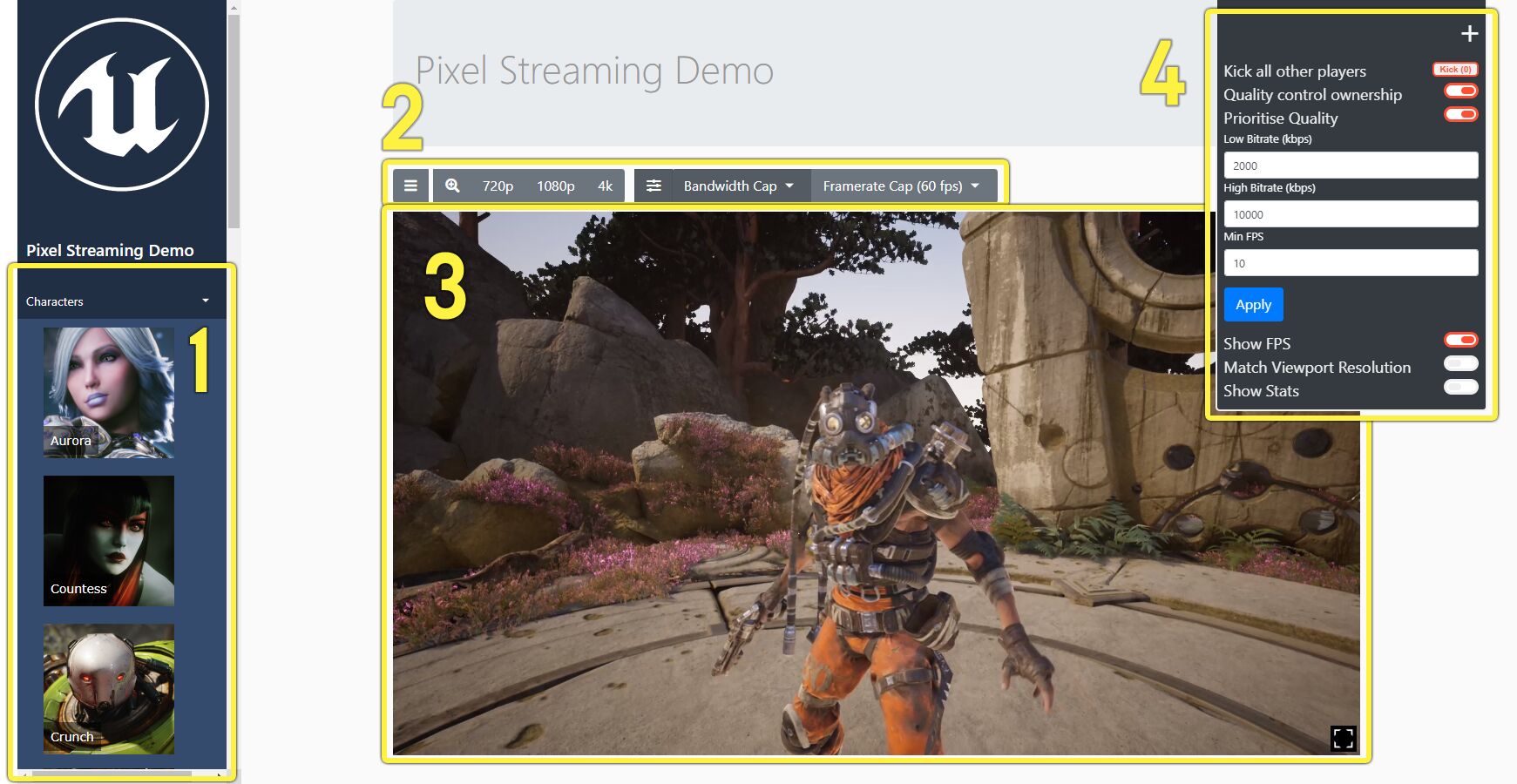 Pixel Streaming sample player page