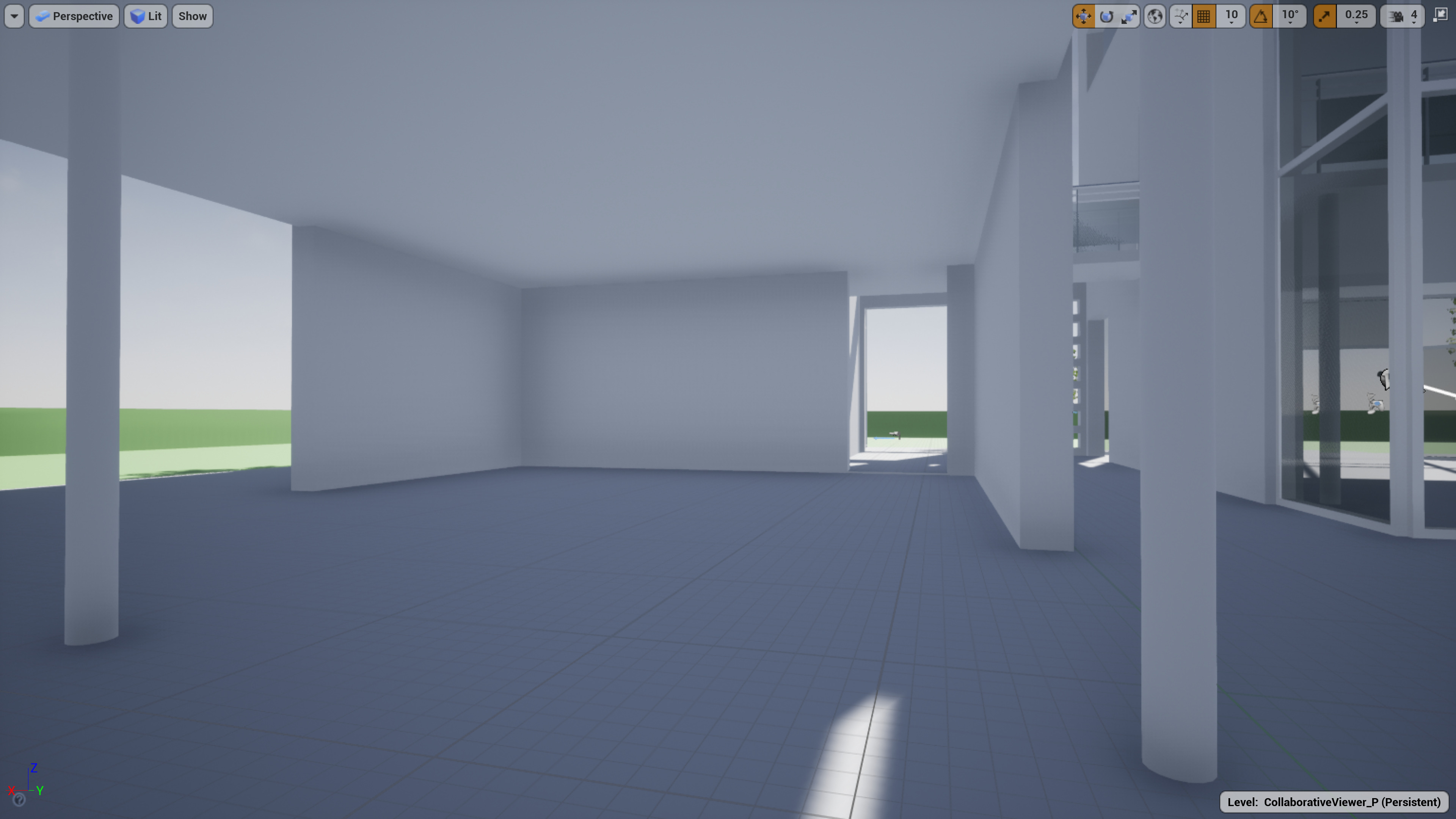 The position axes shown in the Unreal Editor