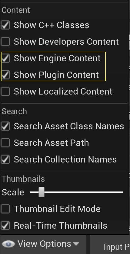 查看引擎内容和插件内容选项