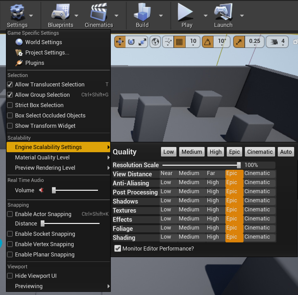 虚幻引擎中的可延展性设置