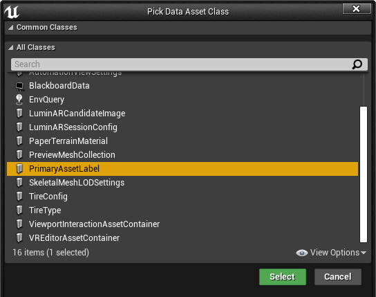 Selecting Primary Asset Label as our Data Asset Class