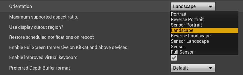 Orientation Settings Dropdown