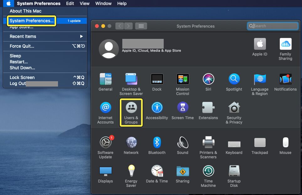 Users & Groups is located under System Preferences