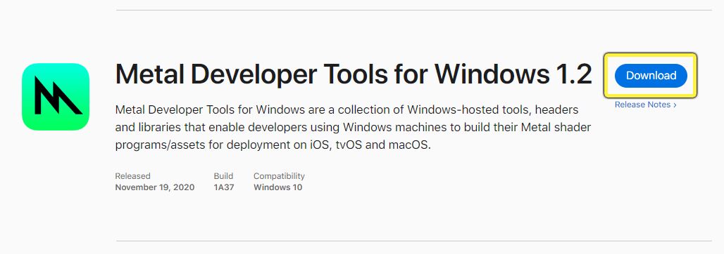 Metal Developer Tools for Windows 的条目