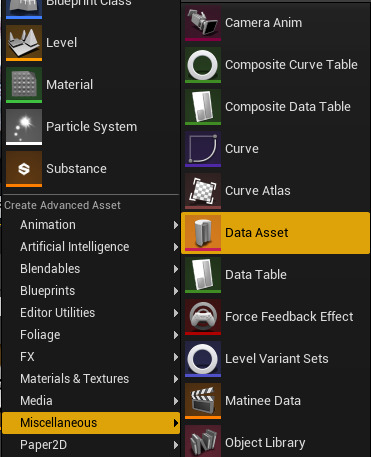 在内容浏览器中创建数据资产