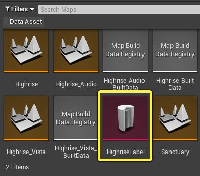 内容浏览器中的主资产标签示例