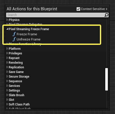 Pixel Streaming Freeze Frame functions
