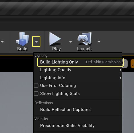 找到构建菜单，然后选择仅构建光照来更新光照。