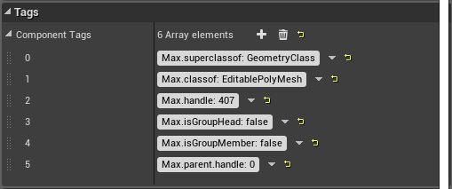 Actor Tags list showing technical information from 3ds Max Actor Tags list showing technical information from 3ds Max
