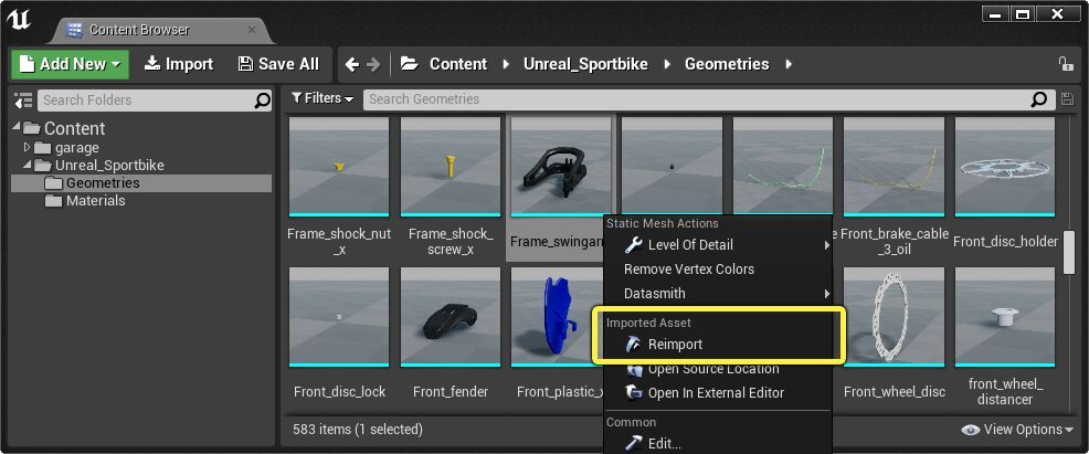 重新导入静态网格体资源