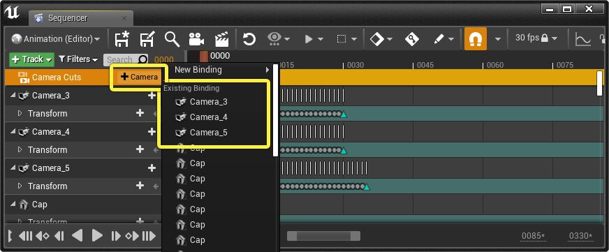 将一个摄像机添加到摄像机切换轨迹