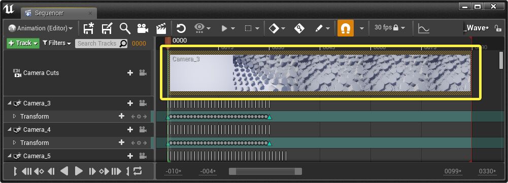 摄像机切换轨迹时间轴中的一个摄像机