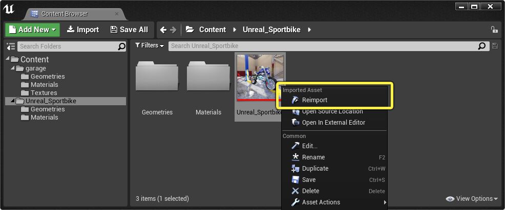 重新导入Datasmith场景资源
