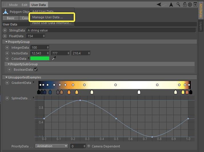 在Cinema 4D中在对象上设置的用户数据
