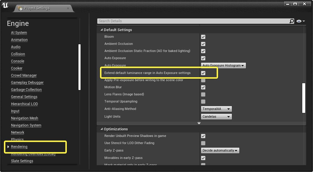 Extend default luminance range in Auto Exposure settings