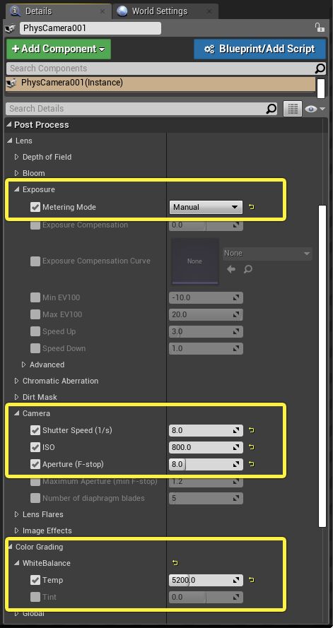 CineCameraActor exposure settings in UE4