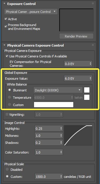 Physical Camera Exposure Control in 3ds Max