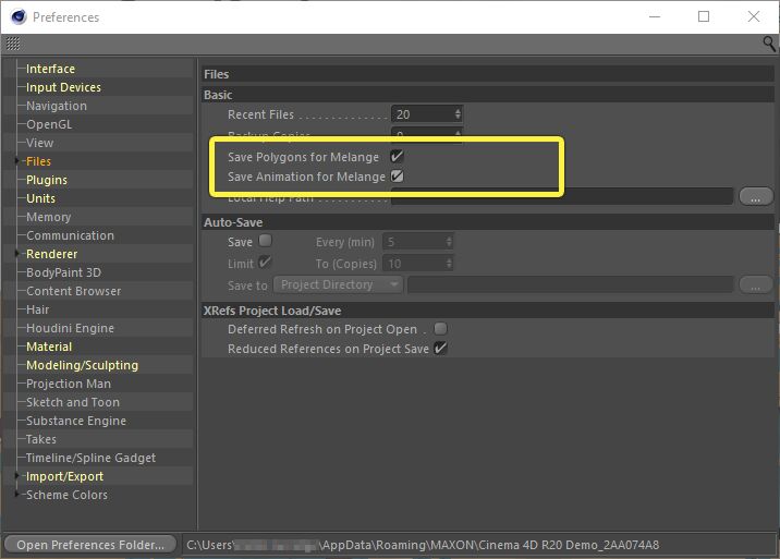Cinema 4D偏好对话框