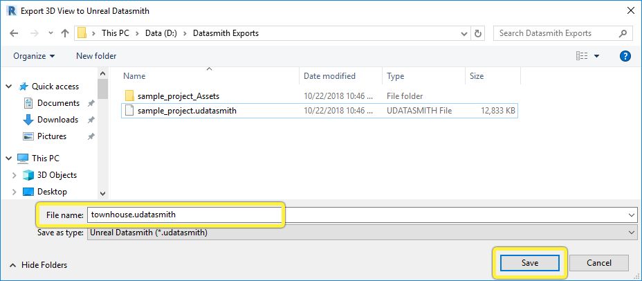 Set the location and file name