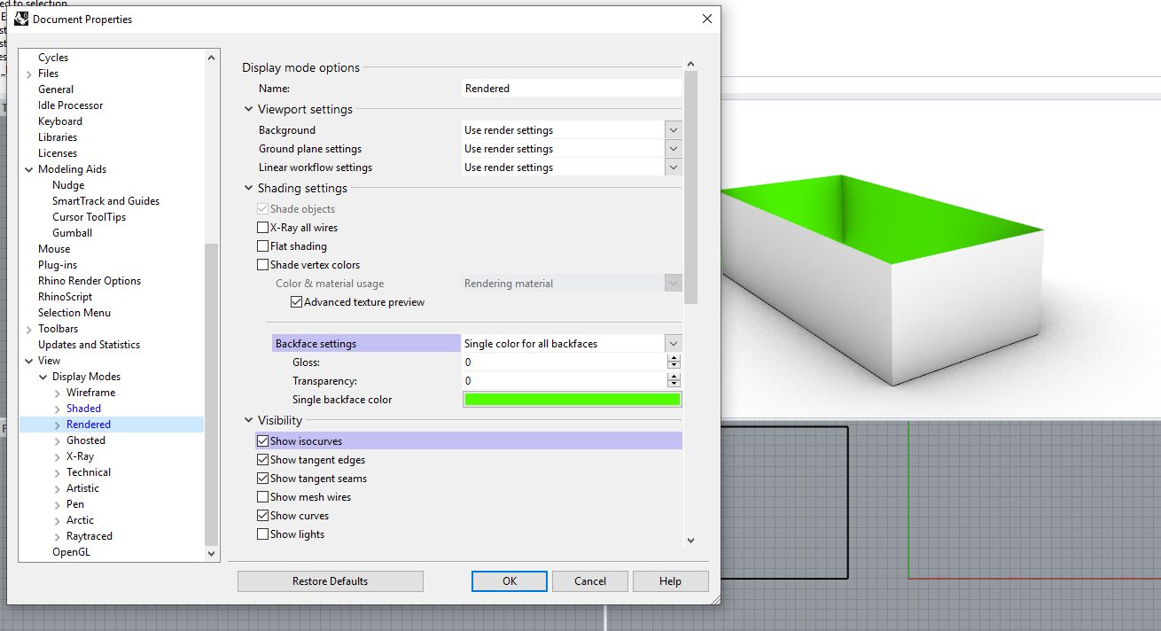 将Rhino背面颜色设置成绿色