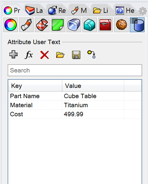 保存在自定义标签页中的Rhino元数据