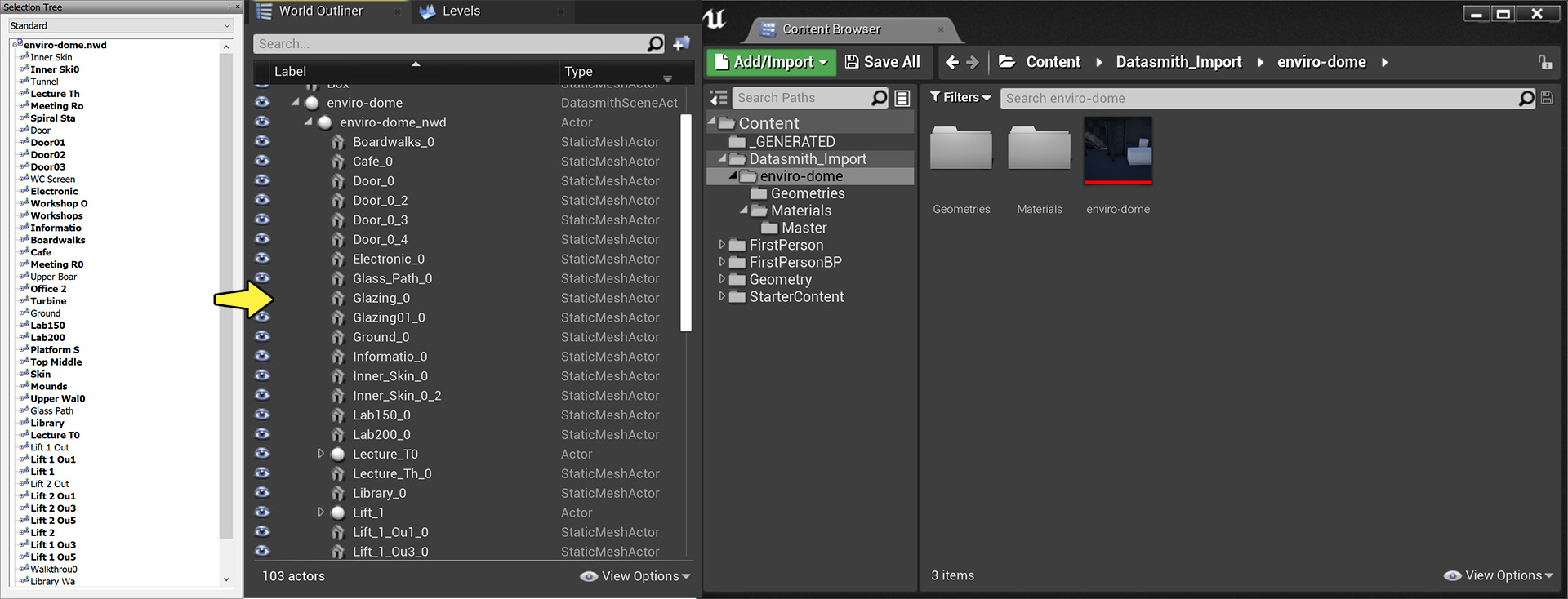 Datasmith在从Navisworks导入时保留层级