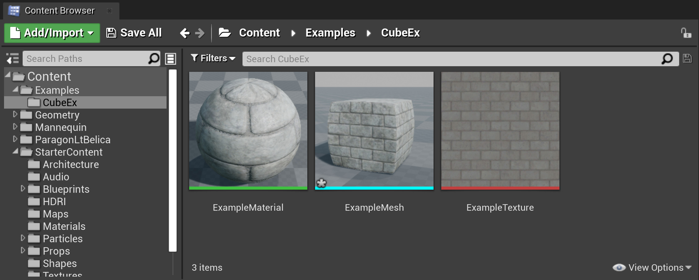 导入至内容浏览器的材质、网格体和纹理