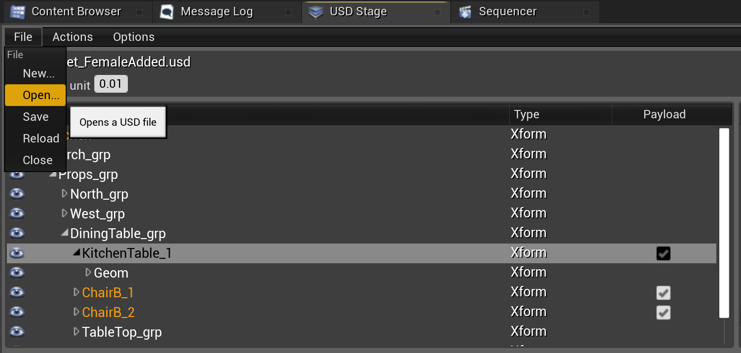 通过USD舞台打开USD文件