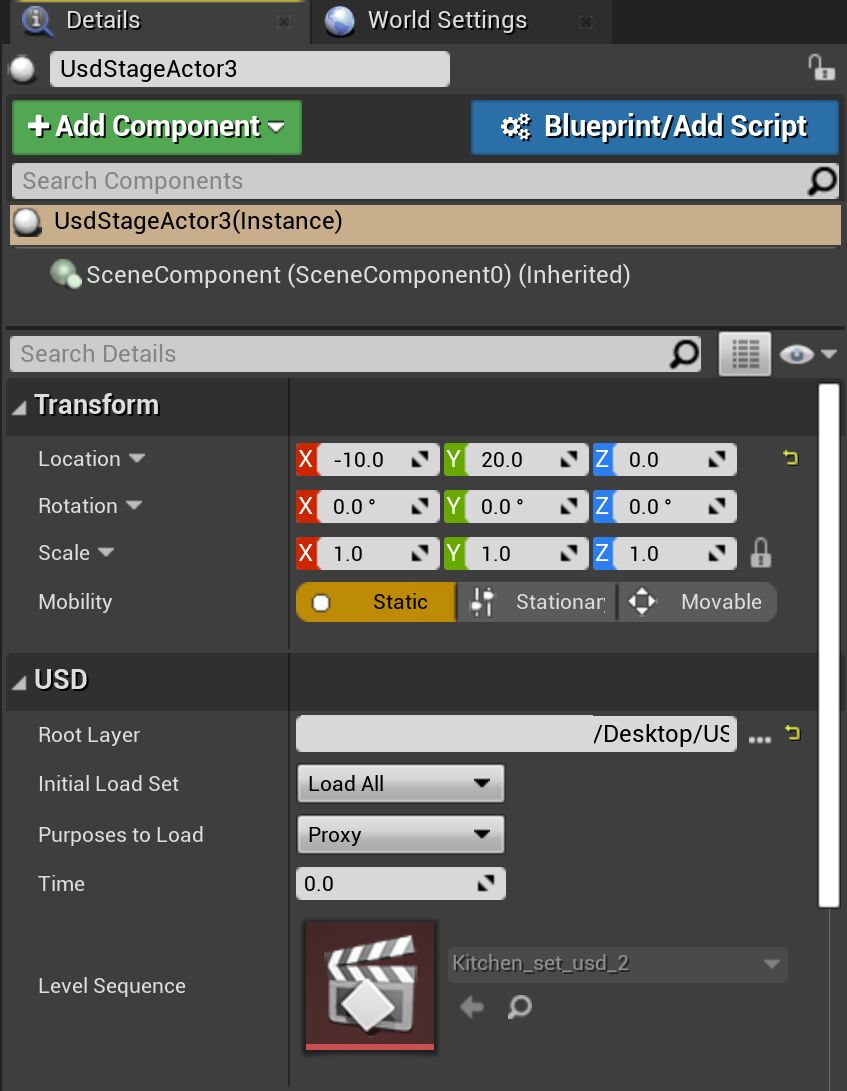 USD舞台Actor细节面板