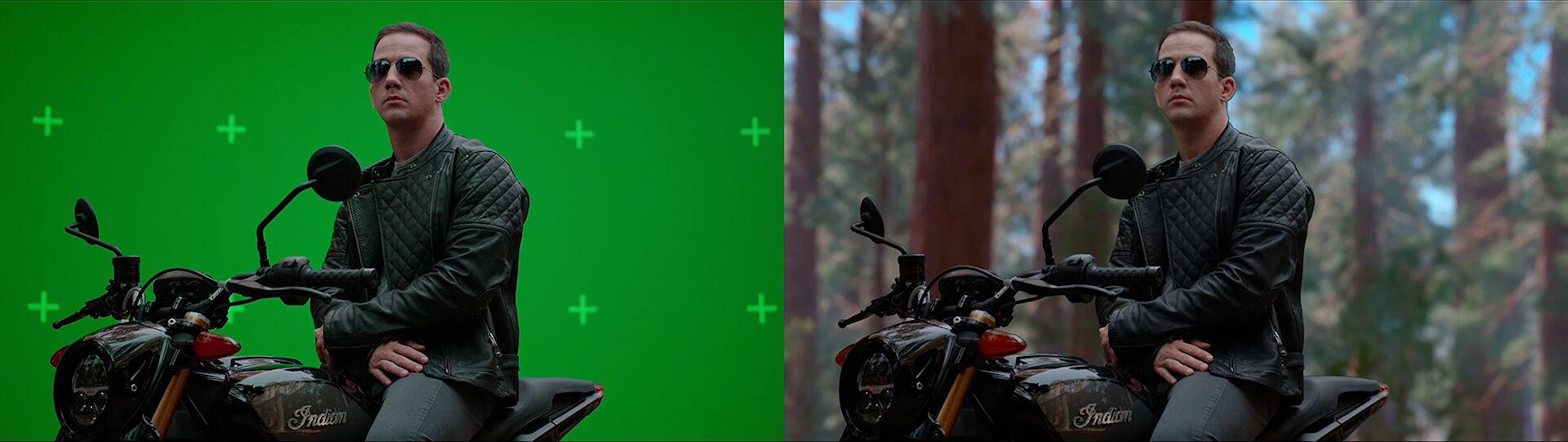 通过绿幕拍摄和后期合成的两张图
