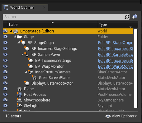 in-camera VFX示例项目中包含的蓝图