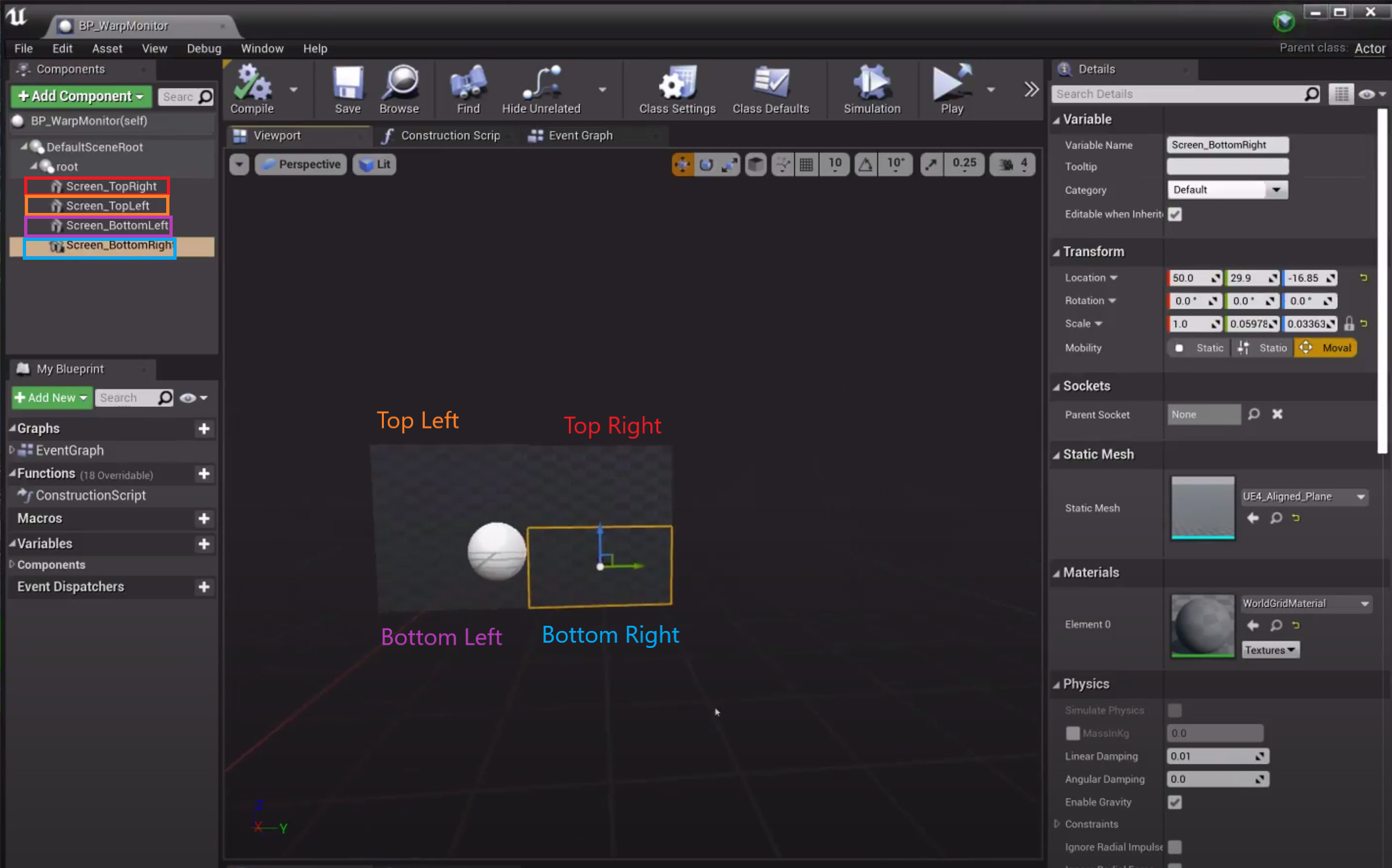 BP_WarpMonitor中的默认网格体