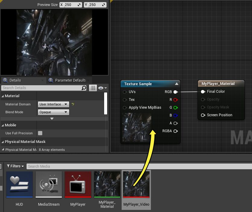 使用流送媒体源的最终材质