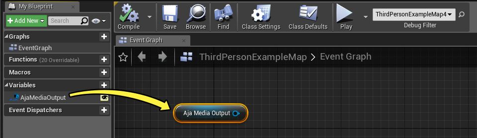 Control+drag the AjaMediaOutput