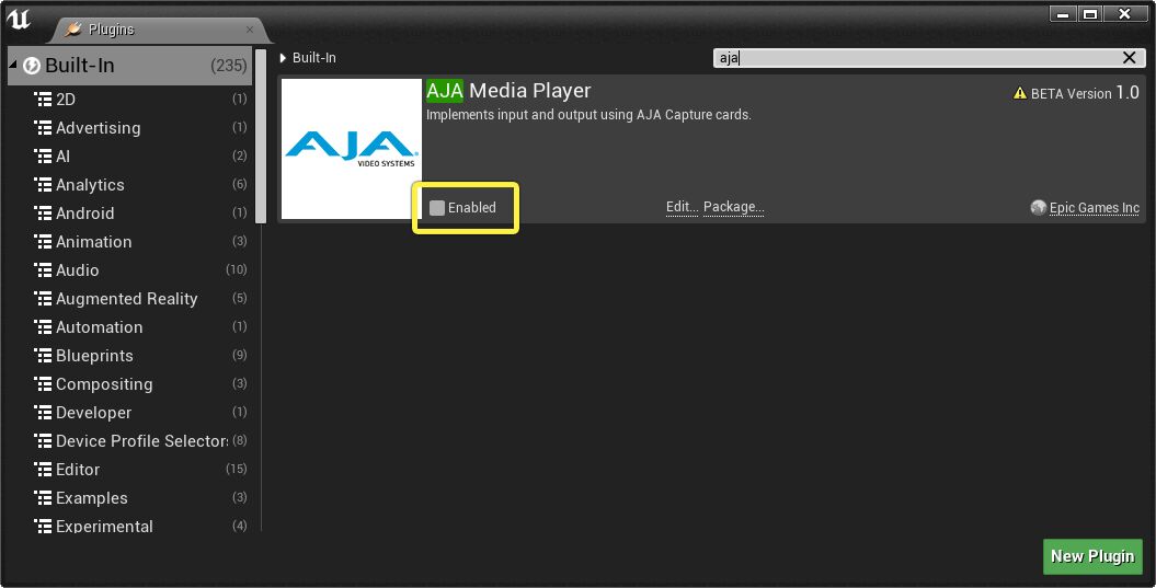 启用AJA媒体播放器插件