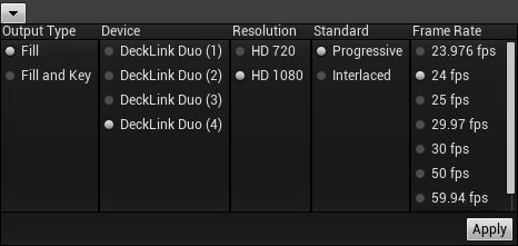 Blackmagic Media Output Configuration