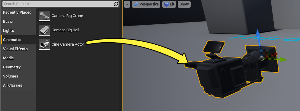 Drag and drop Cine Camera Actors
