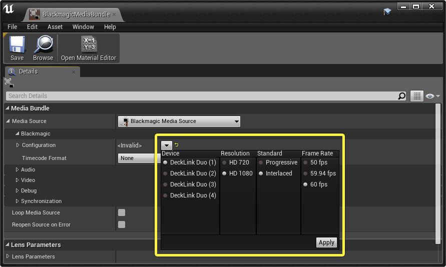 Blackmagic Media Source Configuration