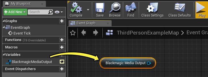 Control+drag the BlackmagicMediaOutput